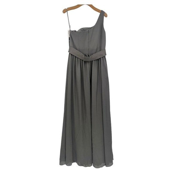WHITE by Vera Wang One Shoulder Gown with Satin Sash in Charcoal Gray Size 12 - Picture 5 of 14